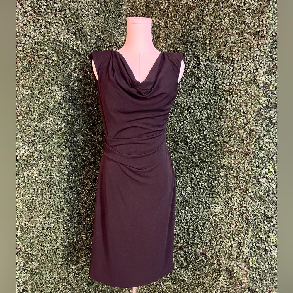 Black scoop neck midi dress